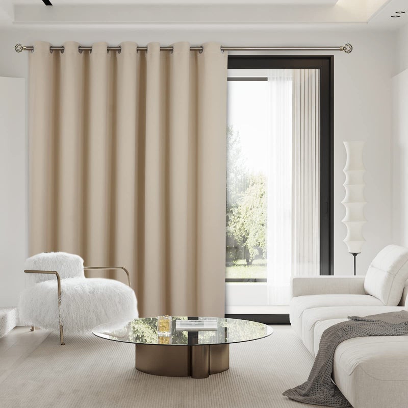 BGment Fashion Sliding Door Curtain 120 X 96 Inches, Wide Thermal Blackout Curtains Room Darkening Room Divider Window Curtain, 1 Panel, Beige, 96 Length X Wide 120 - Image 2